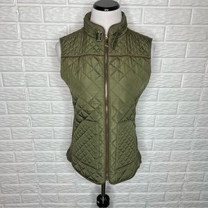 QUINN Army Green Quilted Vest Zip Front Size S